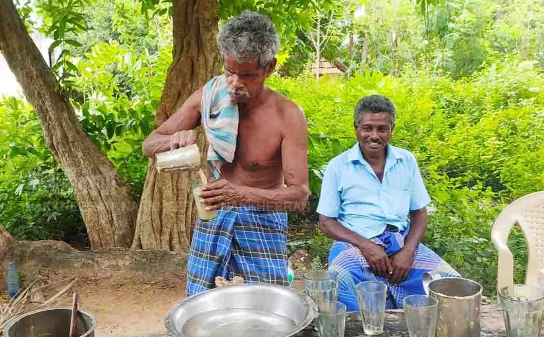 An old man who sells potion to customers in a market where not even a shop comes